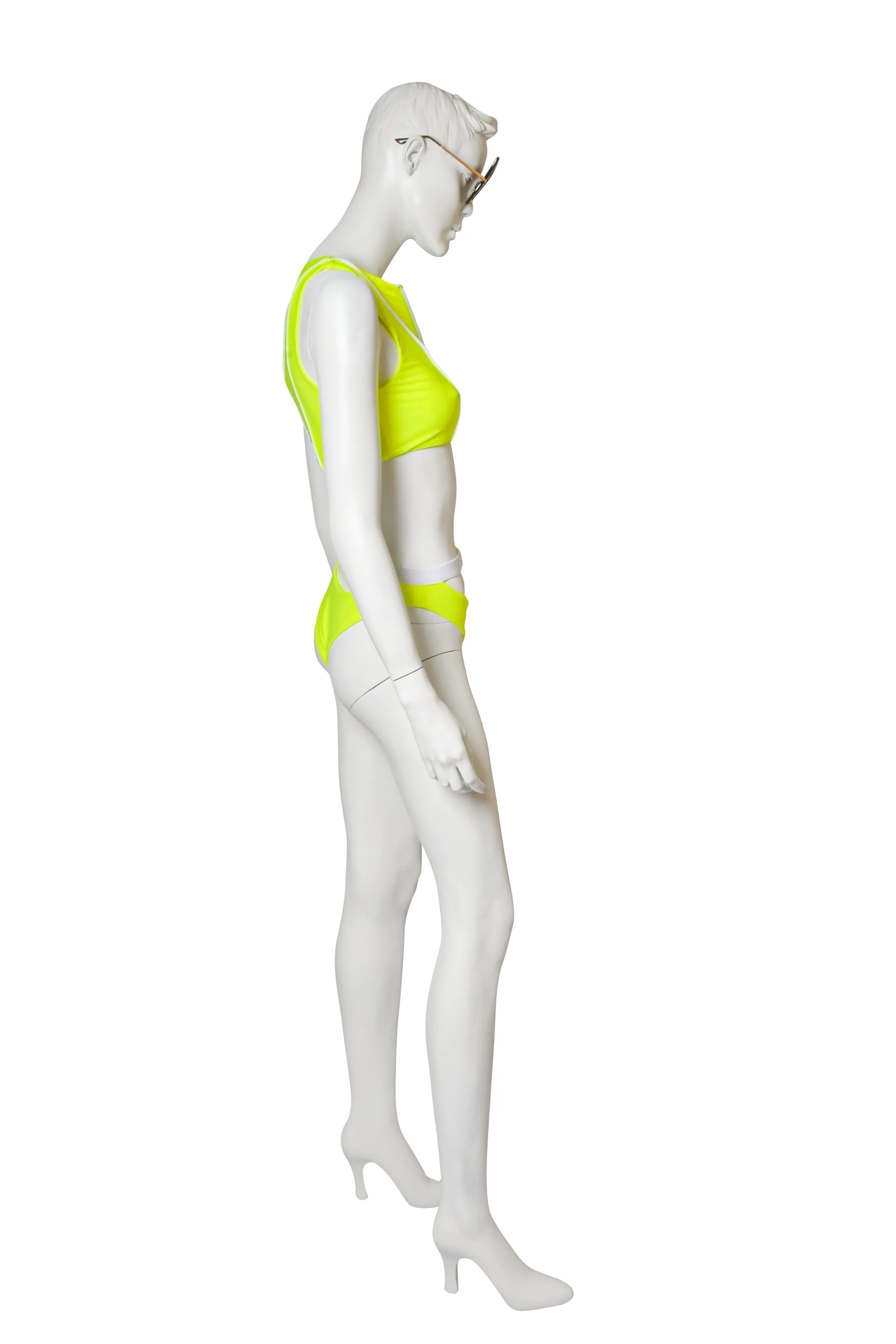 Spicy Chic Neon Yellow Short Sleeves Crop Top Two Piece Swimsuit
