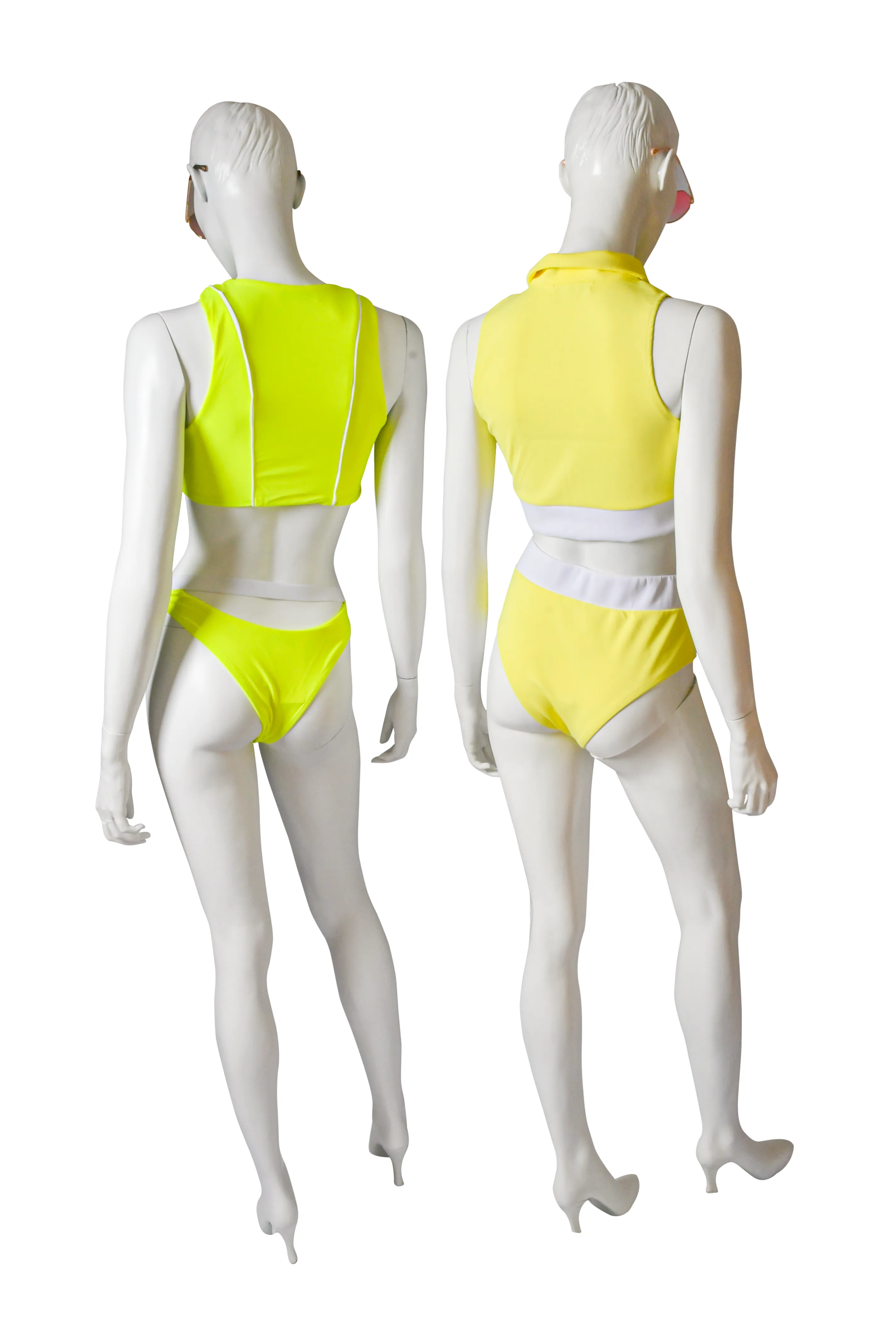 Spicy Chic Neon Yellow Short Sleeves Crop Top Two Piece Swimsuit