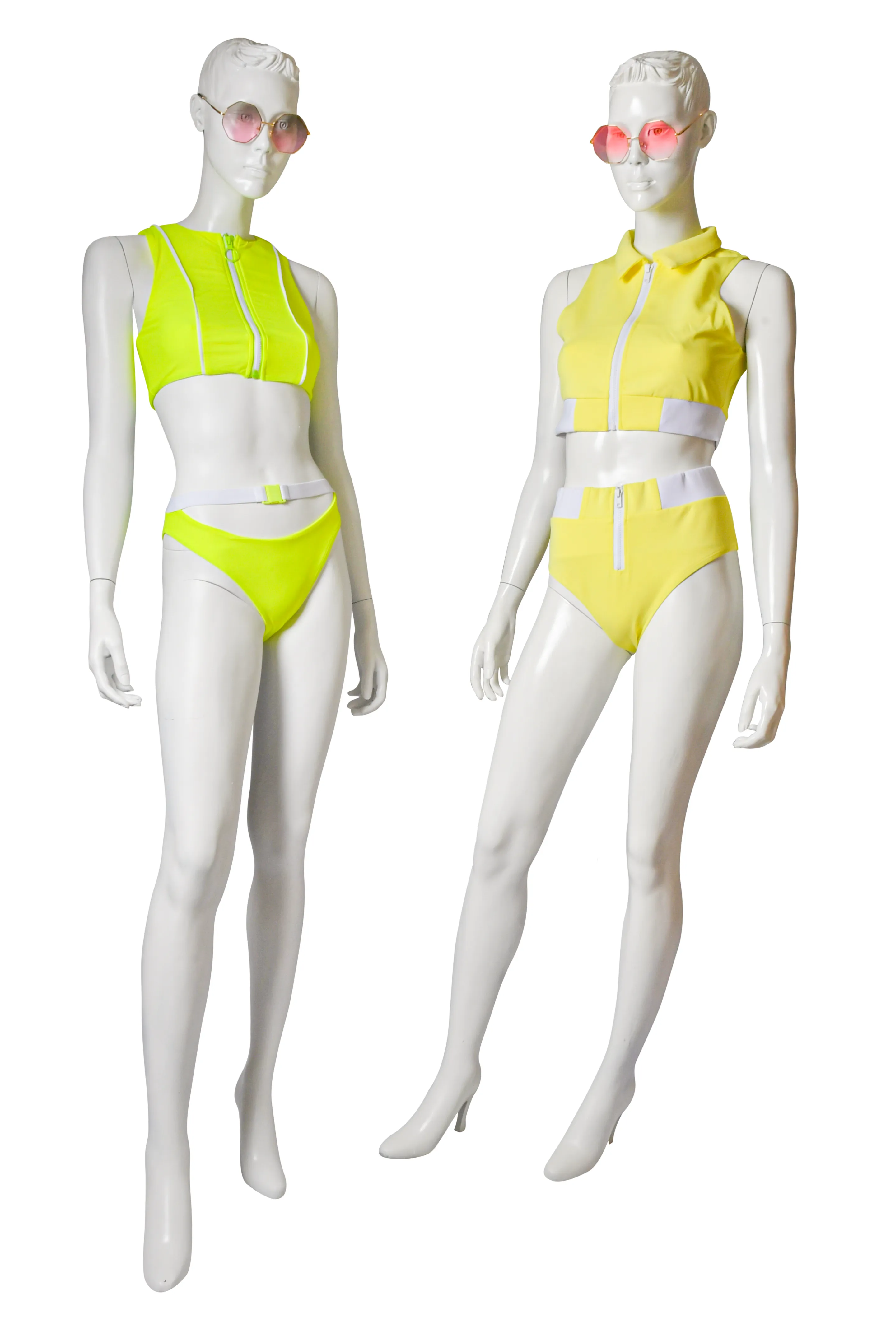 Spicy Chic Neon Yellow Short Sleeves Crop Top Two Piece Swimsuit