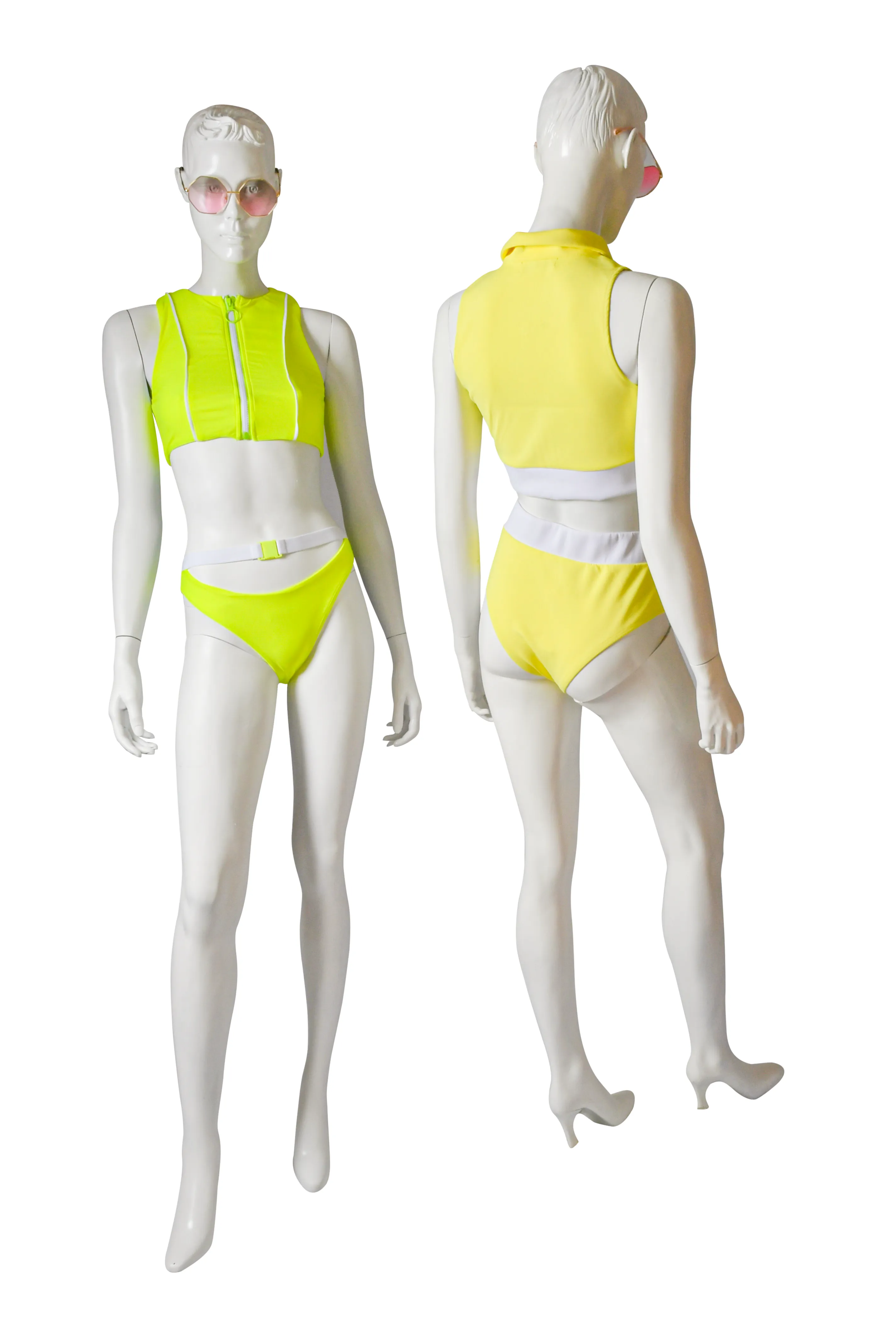 Spicy Chic Neon Yellow Short Sleeves Crop Top Two Piece Swimsuit