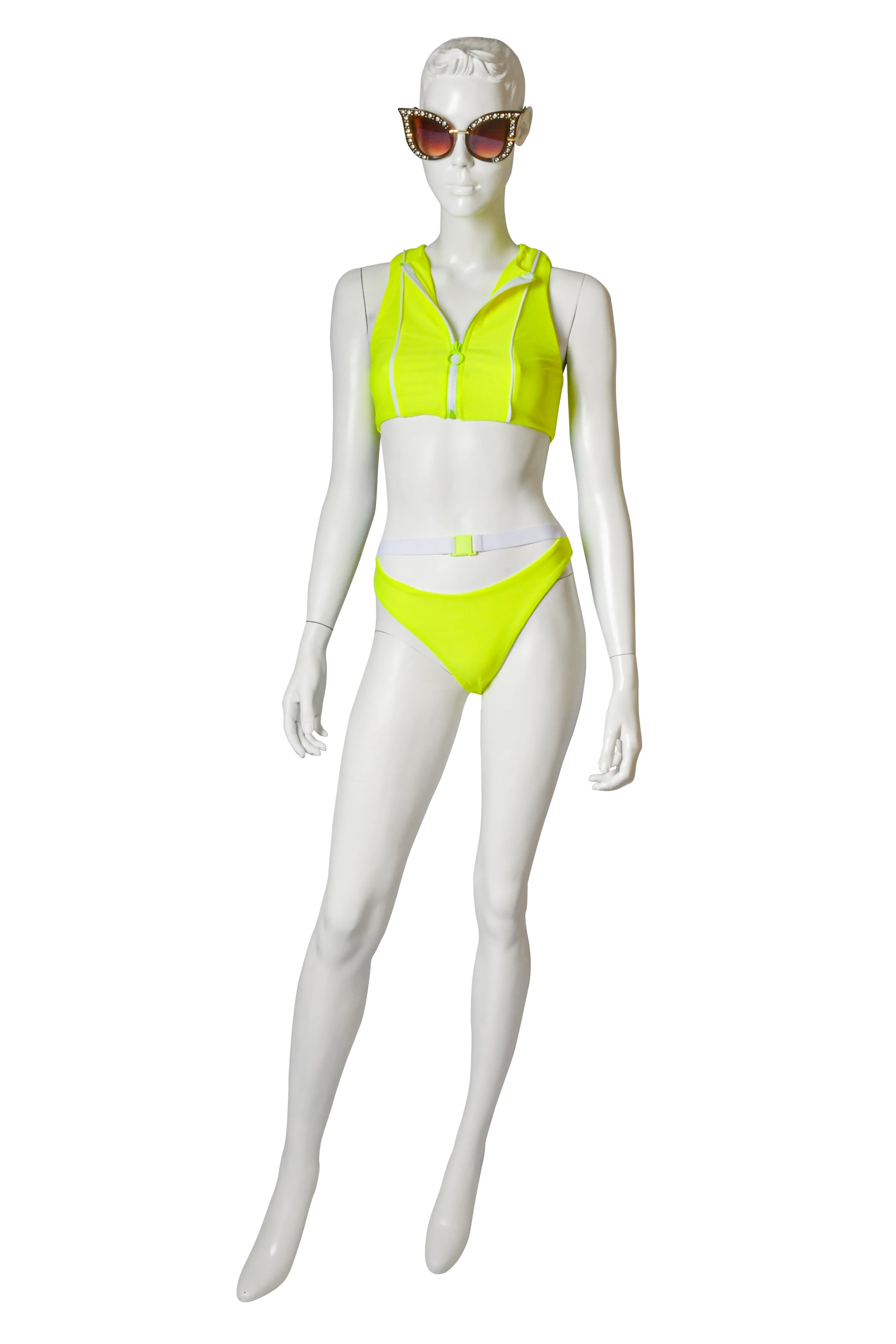 Spicy Chic Neon Yellow Short Sleeves Crop Top Two Piece Swimsuit