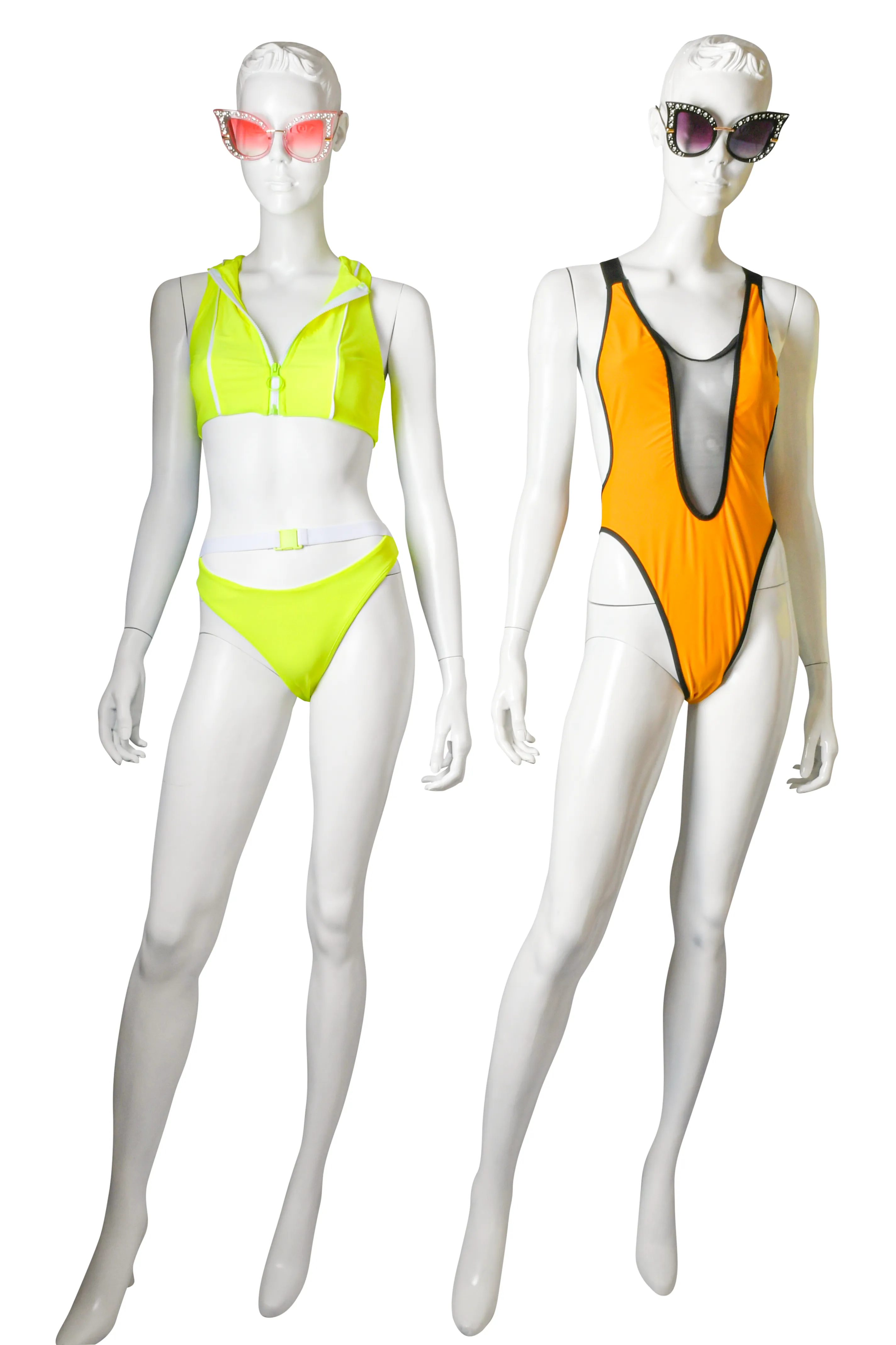 Spicy Chic Neon Yellow Short Sleeves Crop Top Two Piece Swimsuit