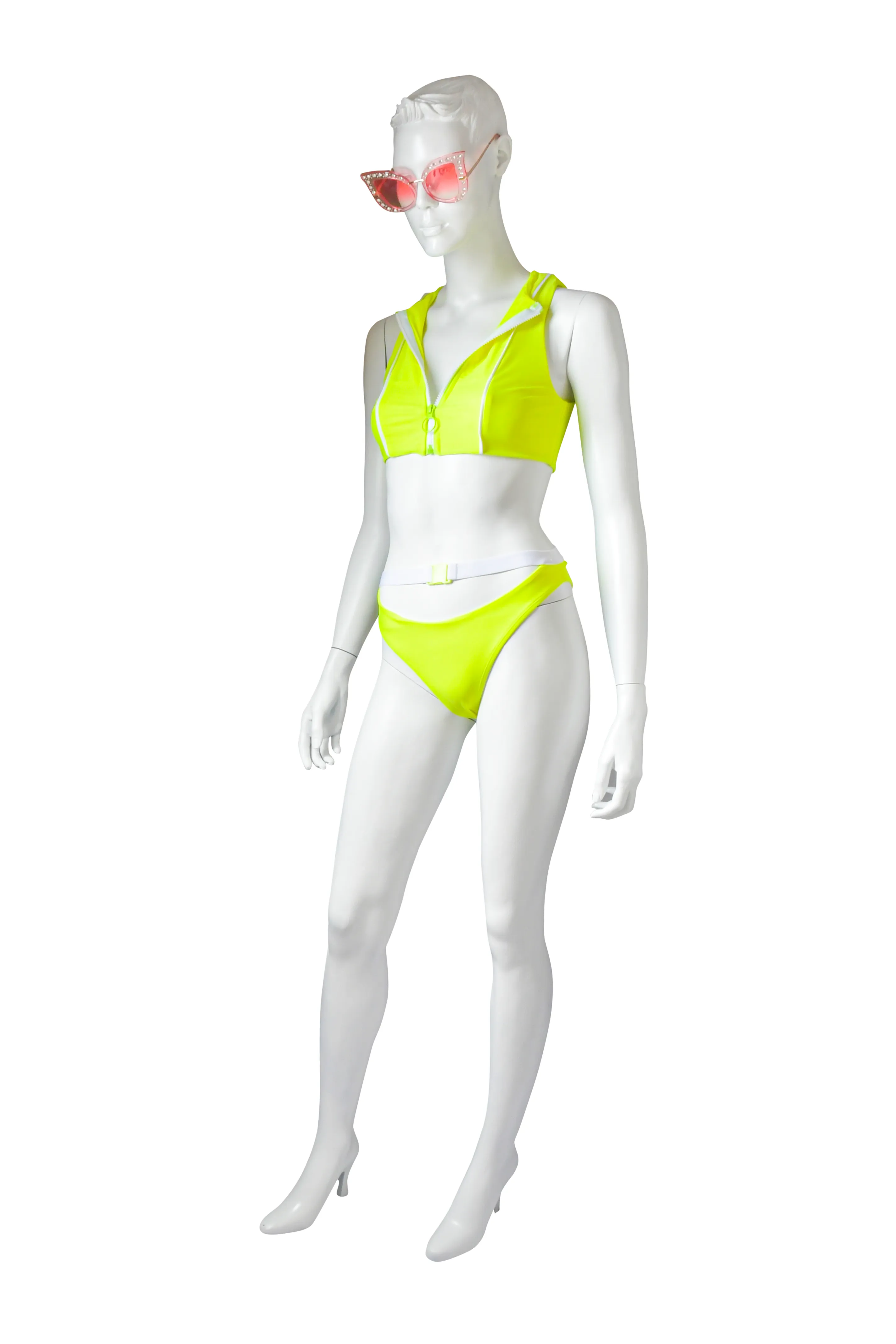 Spicy Chic Neon Yellow Short Sleeves Crop Top Two Piece Swimsuit