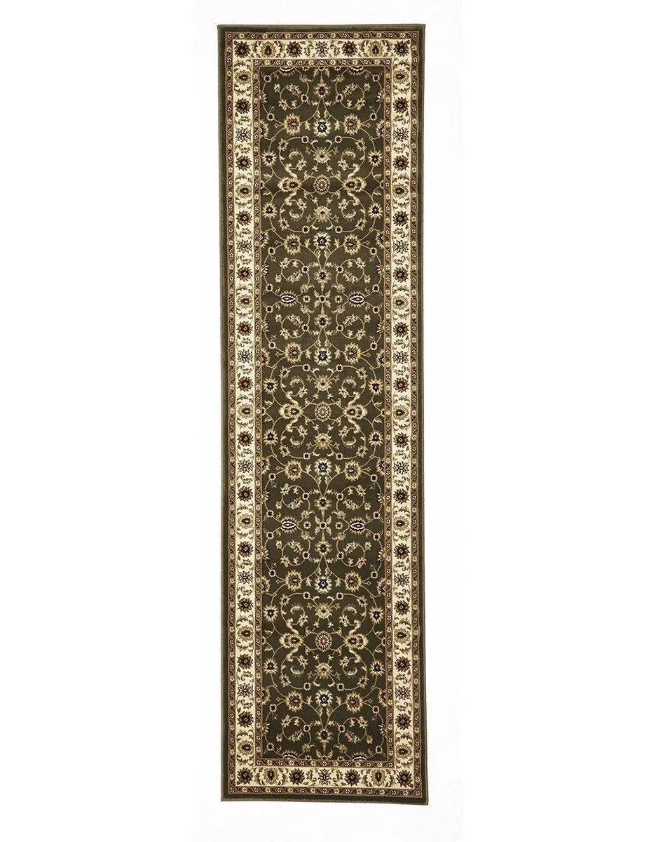 Sydney Classic Runner Green with Ivory Border Runner Rug