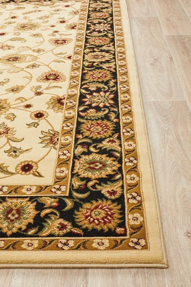 Sydney Collection Classic Rug Ivory with Black Border
