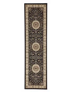 Sydney Medallion Runner Black with Ivory Border Runner Rug