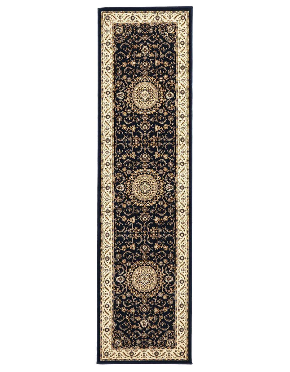 Sydney Medallion Runner Blue with Ivory Border Runner Rug