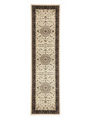 Sydney Medallion Runner Ivory with Black Border Runner Rug