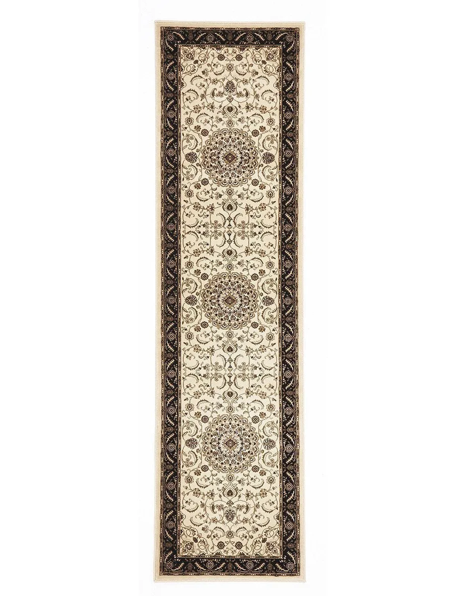 Sydney Medallion Runner Ivory with Black Border Runner Rug