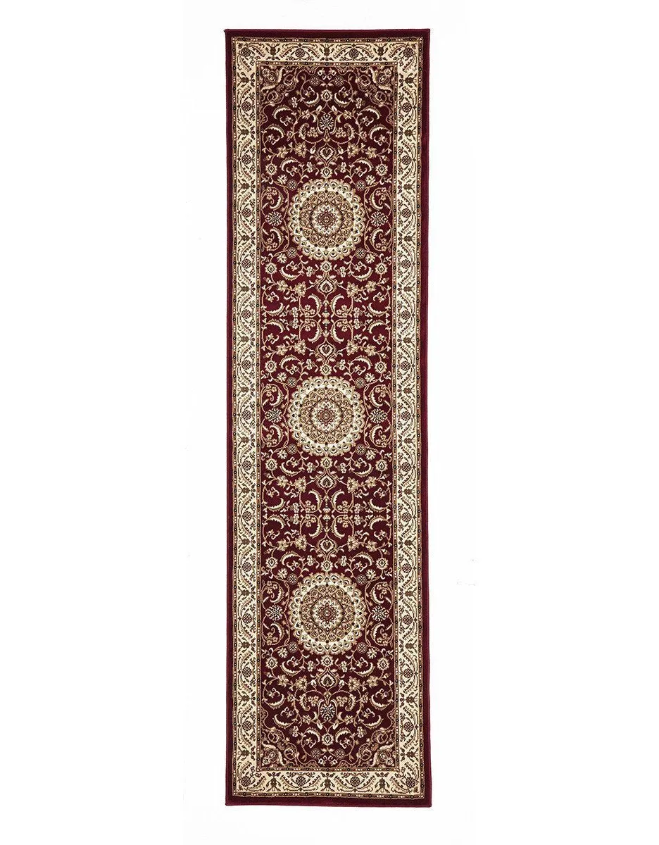 Sydney Medallion Runner Red with Ivory Border Runner Rug