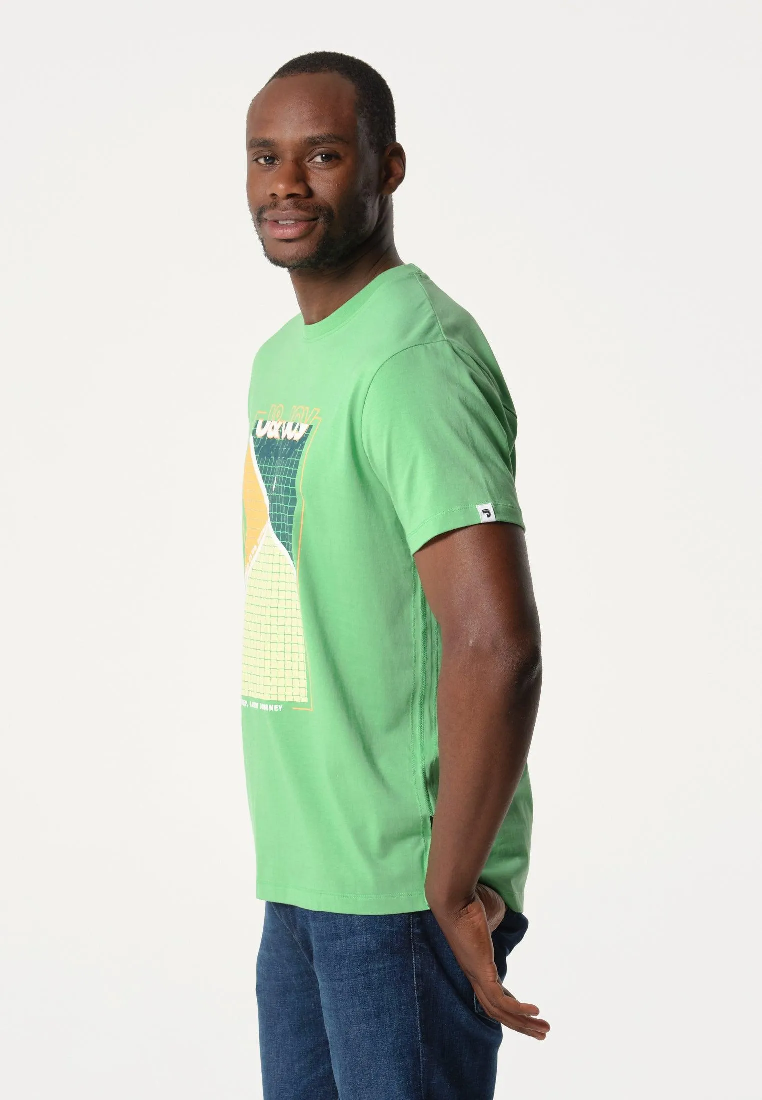T-Shirt homme vert léger avec imprimé terrain de tennis