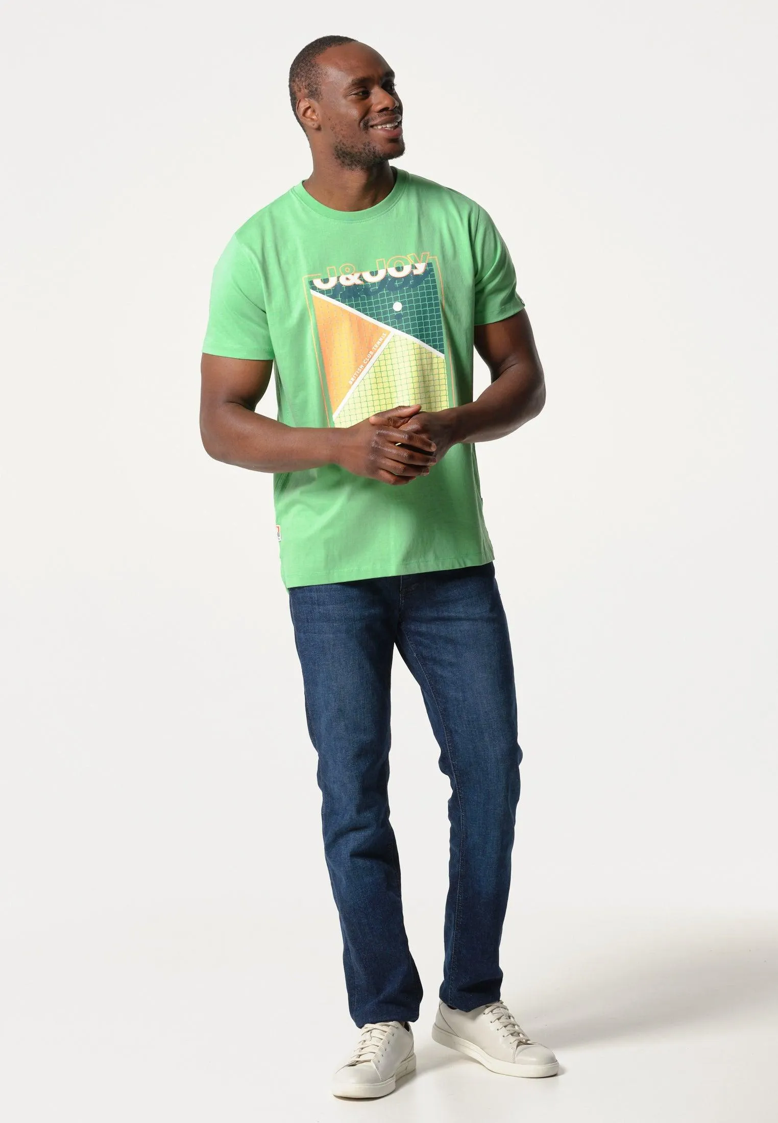 T-Shirt homme vert léger avec imprimé terrain de tennis