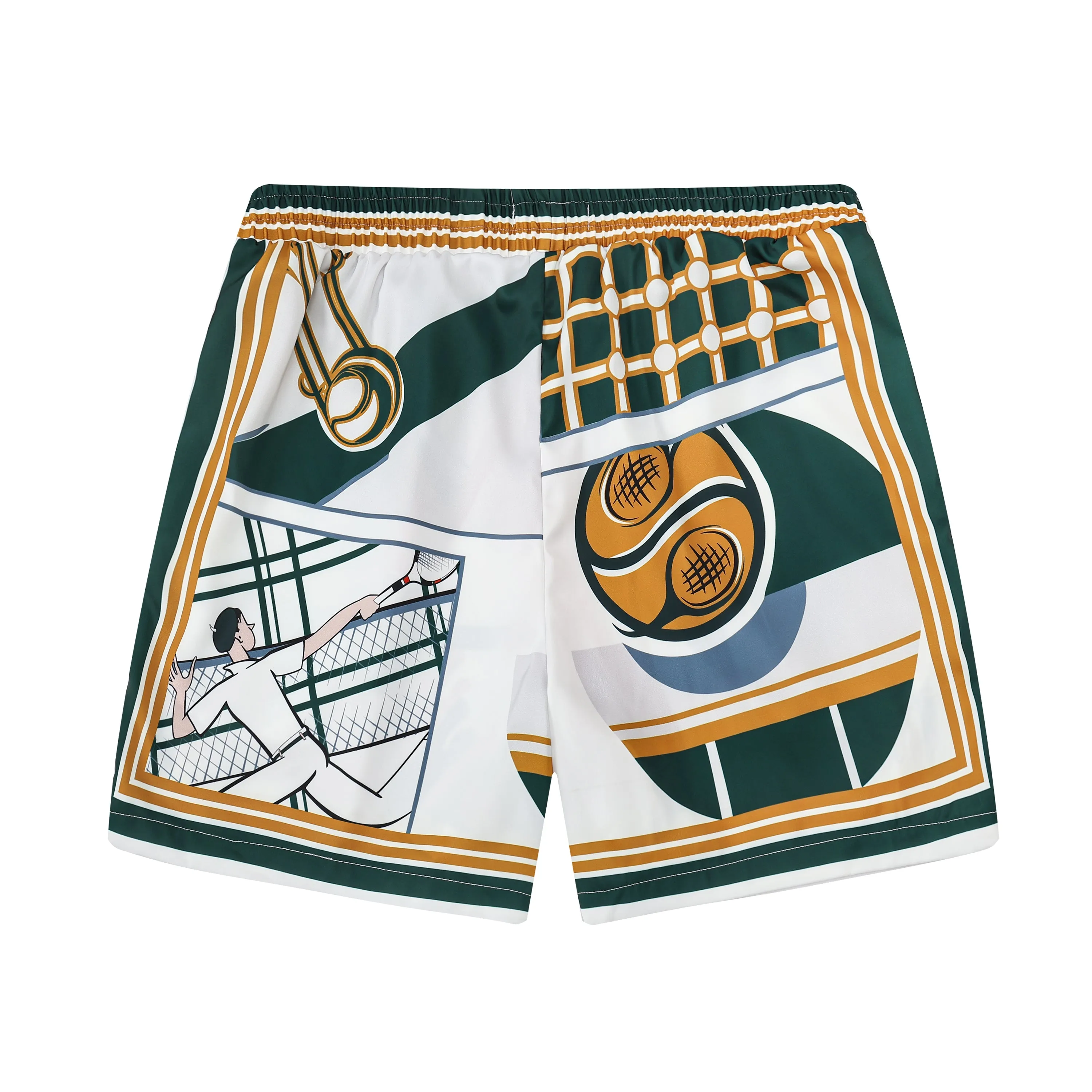 Tennis Court Print Waistband Elastic Shorts