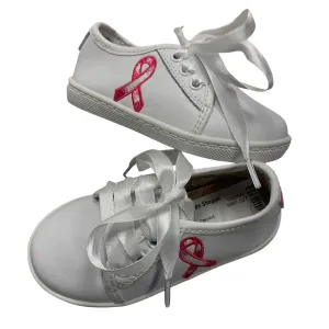 Tiny Toes Nation Girl's White Breast Cancer Awareness Shoes Size 6