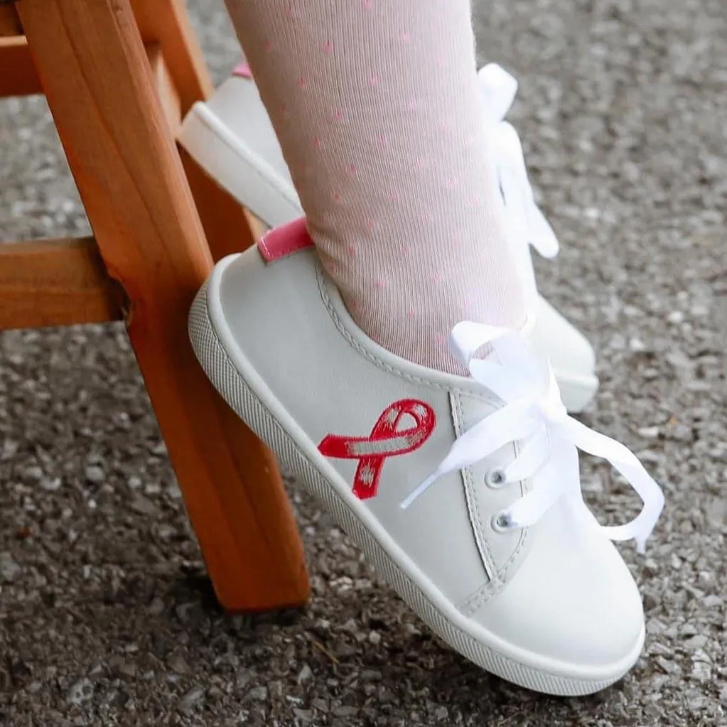 Tiny Toes Nation Girl's White Breast Cancer Awareness Shoes Size 6