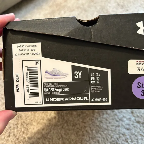 Under armour girls shoes blue/ white size 3