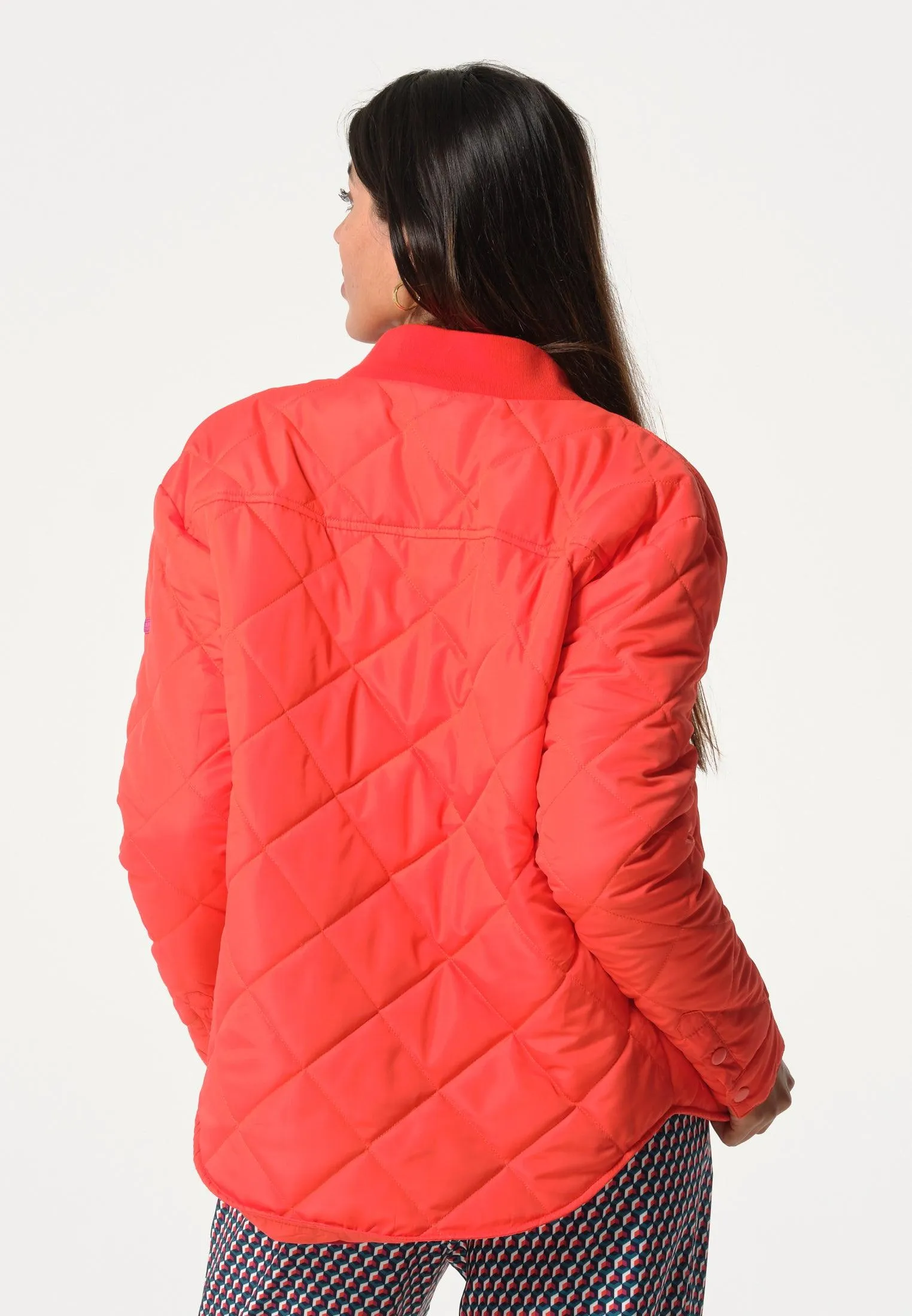 Veste femme orange avec quadrillage façon doudoune