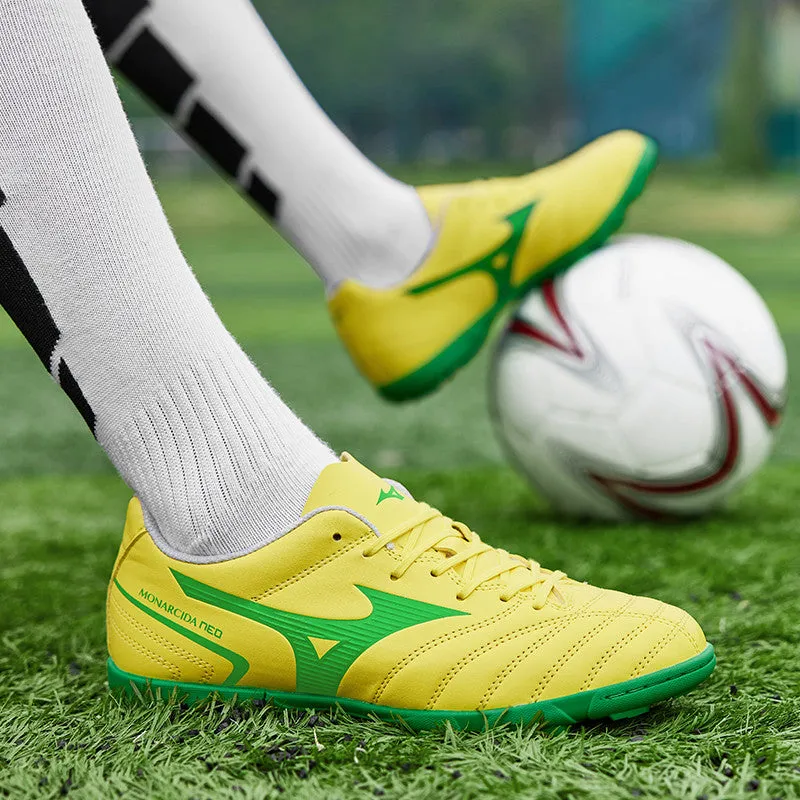 Yellow Lace-up Leather Soccer Shoes