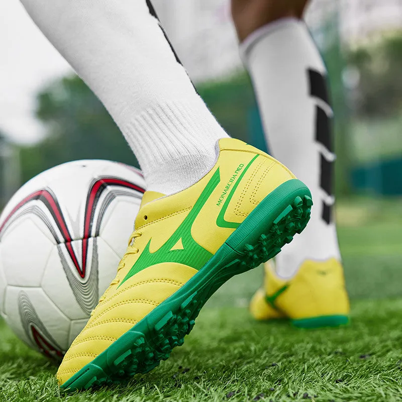 Yellow Lace-up Leather Soccer Shoes