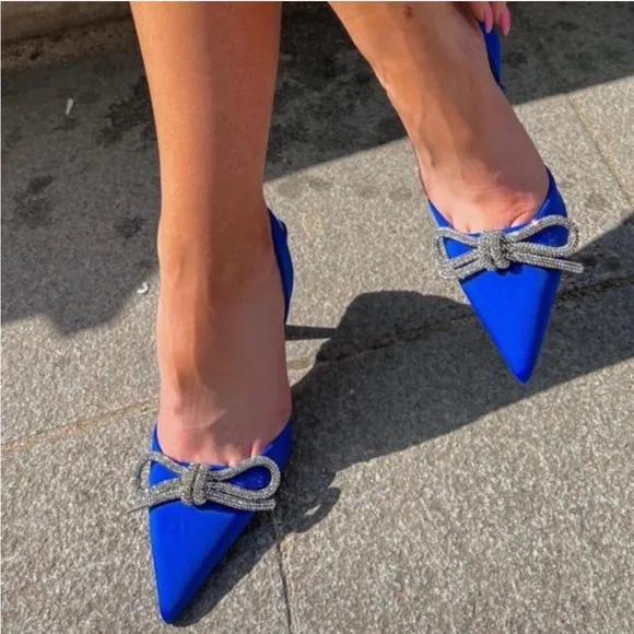 Zara blue embellished rhinestone slingback shoes