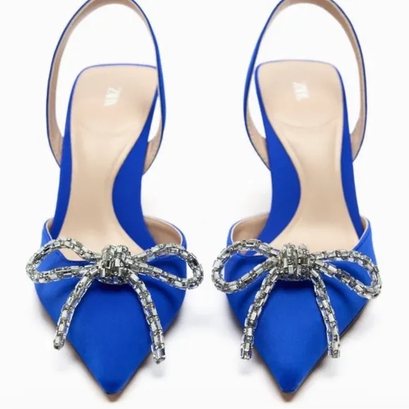 Zara blue embellished rhinestone slingback shoes
