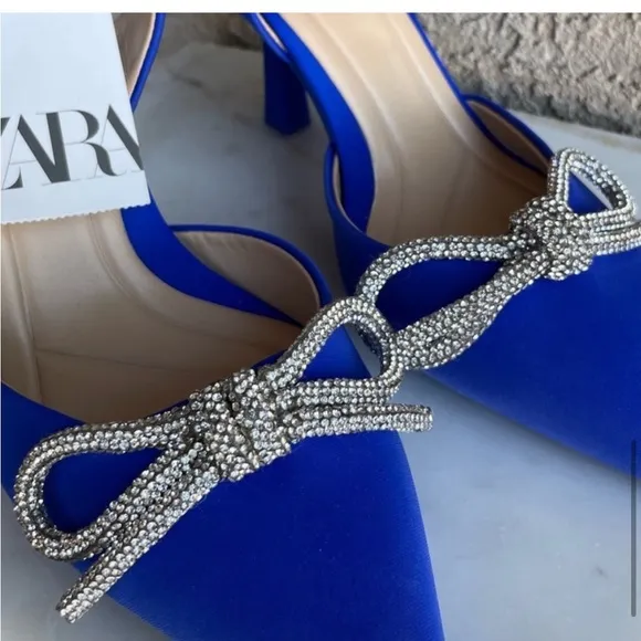 Zara blue embellished rhinestone slingback shoes