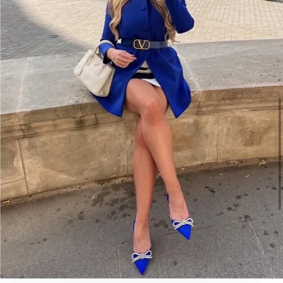 Zara blue embellished rhinestone slingback shoes