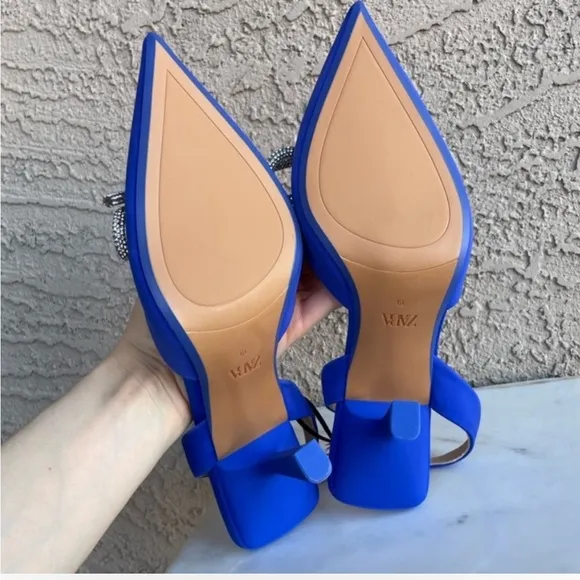 Zara blue embellished rhinestone slingback shoes